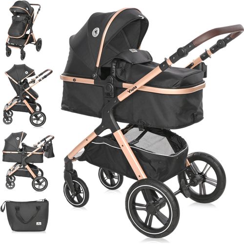 Lorelli Kinderwagen Viola 2 in1, Kombikinderwagen, Baby Buggy mit Liegefunktion klein, Reisebuggy mit Liegeposition mit Fußsack, Liegebuggy, Schwarz