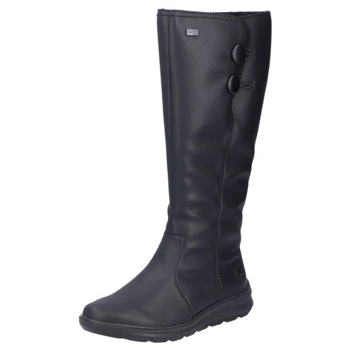 Winterstiefel RIEKER, Damen, Gr. 38, XL-Schaft, schwarz, Lederimitat, unifarben, Schuhe, Langschaftstiefel, Keilabsatz, mit Warmfutter und Reißverschluss