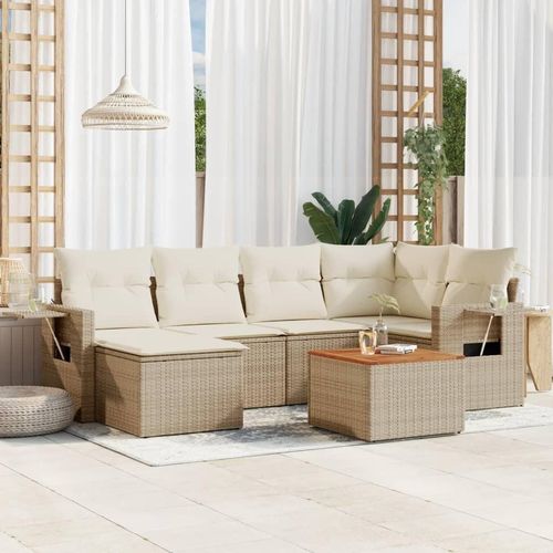Ankonbej 7-tlg. Garten-Sofagarnitur mit Kissen Beige Poly Rattan Image