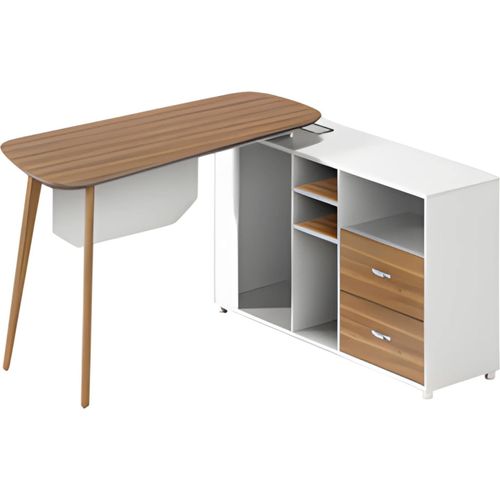 Schreibtisch aus Holz und Weiß mit Stauraum moderne Verarbeitung schlanke Beine