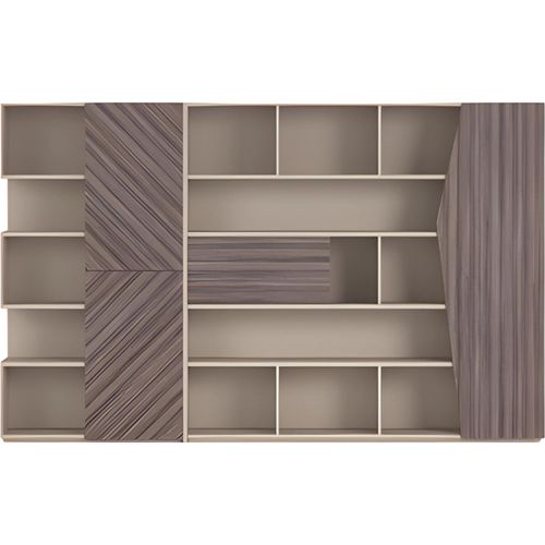 Regalsystem Modern Beige Braun Holzoptik Offenes Design Schubladen Bürochrank