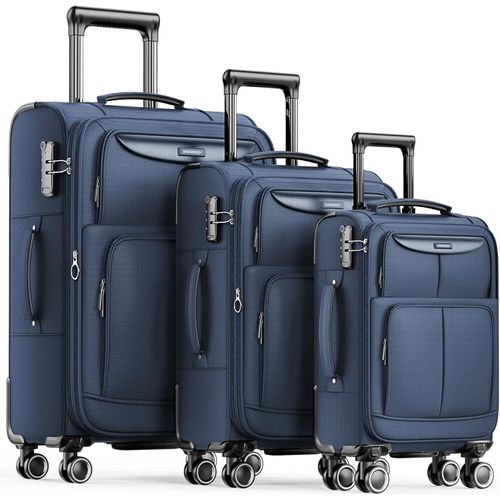 Kofferset 3 Teilig Stoffkoffer Weichschale Erweiterbar Reisekoffer Leicht Haltbar Trolley Handgepäck Sets mit TSA Schloss und 4 Rollen