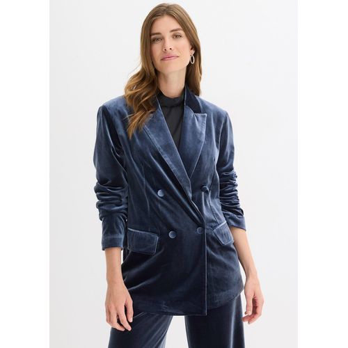 bonprix Blazer aus softem Samt, blau, Gr.40, Modischer, zweireihiger Blazer aus softem Samt, aus Samt