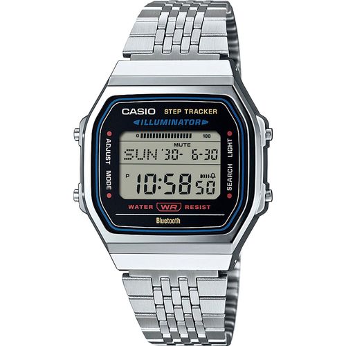 Smartwatch CASIO VINTAGE, schwarz (edelstahlfarben, schwarz), Smartwatches, Armbanduhr, Herrenuhr, Damenuhr, Bluetooth,Stoppfunktion,Schrittzähler