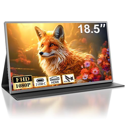 Portable Monitor 18.5 Zoll, Tragbarer Mobiler Bildschirm 1080P HDR FreeSync mit USB C/Mini HDMI, Zweiter Bildschirm für Laptop, Mac, PS5, Xbox