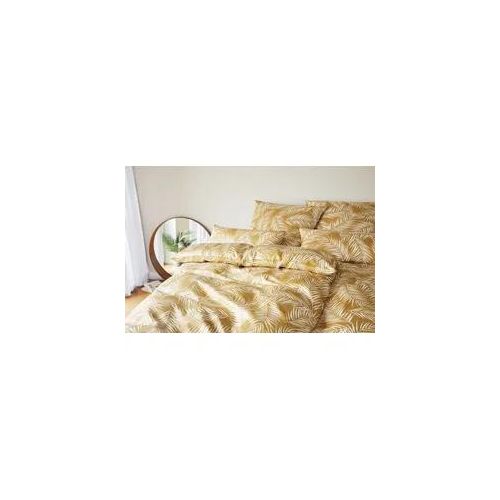 Bettwäsche ELEGANTE "Maison Leaves", gold, B/L: 135cm x 200cm, 1 Stk., 1 Stk., Mako-Satin, B/L: 80cm x 80cm, 2 Stk., Mako-Satin, Obermaterial: 100% Baumwolle, Bettwäsche, Bettwäsche, angenehmes Hautgefühl