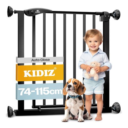 KIDIZ® Schutzgitter für Treppen Tür, Auto Close Kindertreppengitter ohne Bohren 90° Stop, Absperr Türschutzgitter, schwenkbare Trennwand, Treppenschutzgitter, Klemmen