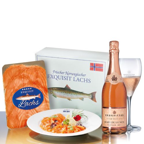 Frischer norwegischer Lachs und Rosée de Saumon Sekt Brut