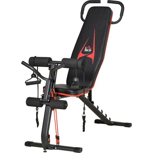 Hantelbank Verstellbare Trainingsbank Mit Elastischer Seils Sit Up-Bank 6 Stufen Rückenlehne-Gefälle Gewicht Bis 150 Kg 145 X 49 X 57-127 Cm
