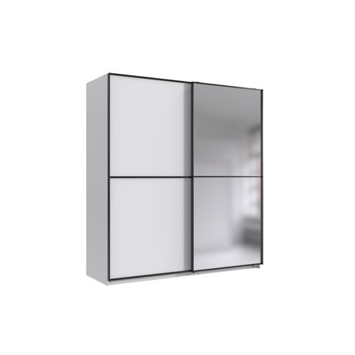 Kleiderschrank Ulm in Weiß mit Aufleistungen in Schwarz– Schwebetürenschrank 135 cm Breite mit Spiegel