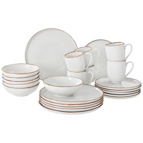 Landscape Kombiservice Bergen, Beige, Keramik, 24-teilig, Streifen, 400 ml,350 ml, Lfgb, Handmade Quality, Essen & Trinken, Geschirr, Geschirr-Sets, Kombiservice