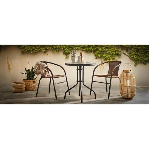 Xora Gartenset , Anthrazit, Braun , Metall, Kunststoff, Glas , 3-teilig , Stühle stapelbar, Tisch mit Glasplatte, platzsparend verstaubar , Balkonmöbel, Balkonmöbel-Sets