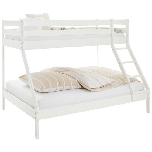 Linea Natura Etagenbett , Weiß , Holz , Buche , massiv , 2-Zonen , Höhe ca. 20 cm , 140x200 cm , Federholzleisten verleimt , Holzmöbel, Kinderbetten