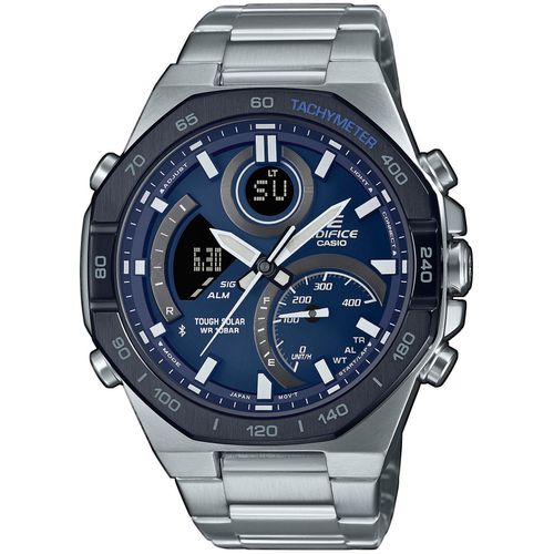 Smartwatch CASIO EDIFICE, bunt (silberfarben, blau), Smartwatches, Solaruhr,Armbanduhr,Herrenuhr,Stoppfunktion,Edelstahlarmband,Bluetooth