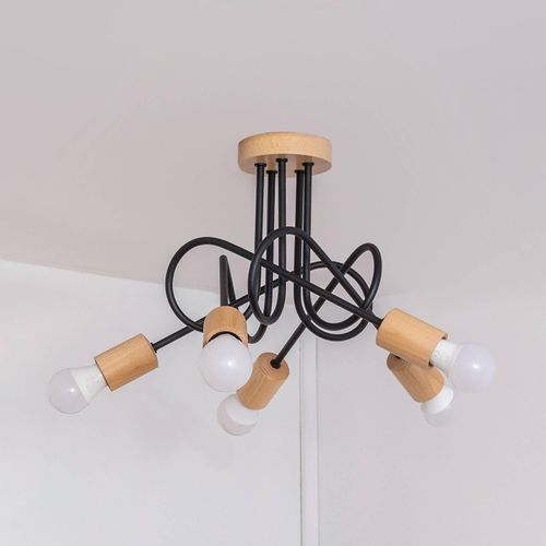 Deckenlampe Oxford, schwarz, Holz, Metall, 5-fl,, Ø 47 cm
