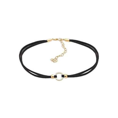 Collier ELLI "Halsband schwarz Choker mit Kreis 925 Silber" Gr. 32, gold, Halsketten, Damen, 32, ohne Stein, Silber 925 (Sterlingsilber), L: 32, Collier