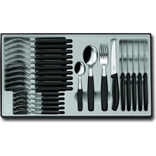 VICTORINOX Tafelbesteck Besteck 24-teilig Besteckkasten Steakmesser schwarz 6.7233.24