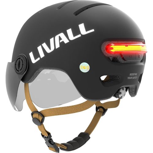 Livall L23 Helm schwarz 58-62 cm mit Schutzvisier LED/SOS