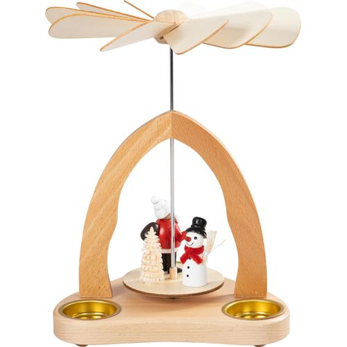 Weihnachtspyramide SAICO ORIGINAL "Tischpyramide, Weihnachtsmann und Schneemann", natur, B:21cm H:20cm T:21cm, Holz teilmassiv, Sperrholz, Weihnachtspyramiden, bunt, für 3 Teelichte, HxØ: 20x21cm