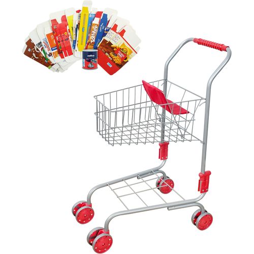 Spiel-Einkaufswagen TANNER, bunt, Kinder-Einkaufswagen, KinderB:31cm H:61cm T:38cm, Metall, mit 40-teiligem Zubehör, B:31cm H:61cm T:38cm
