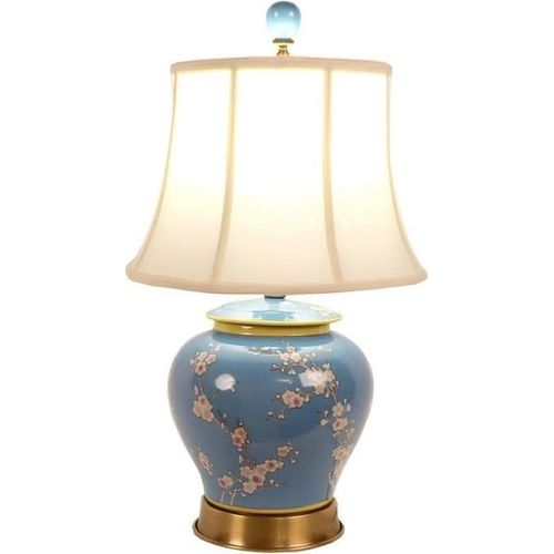Fine Asianliving Chinesische Tischlampe Porzellan Blau handbemalte Blüten B38xT38xH53cm