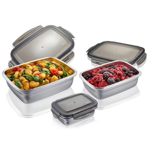 Gefu Vorratsdosenset , Grau , Metall , 0,36 L , Küchenzubehör, Vorratsbehälter, Vorratsdosen Sets