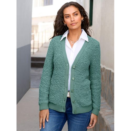 Strickjacke CASUAL LOOKS, Damen, Gr. 46, grün (jade), 58% Polyester, 42% Baumwolle, unifarben, Strickjacken