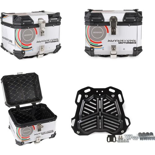 Aluminium-Motorrad-Topcase + Platte 45L Weisse Grafiken Polsterung
