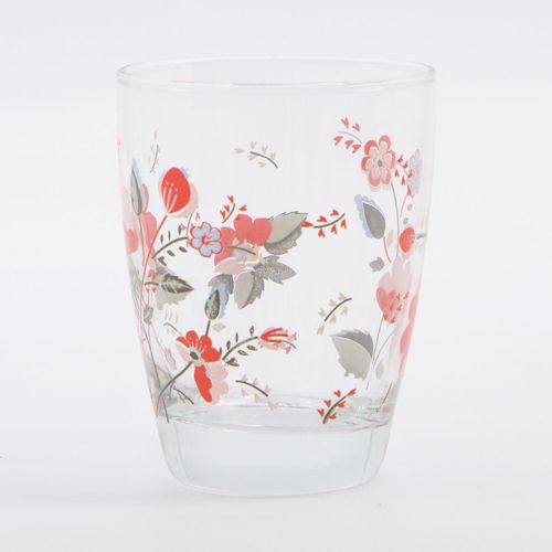 Transparentes Trinkglas mit Blumenmuster 10x7,5cm