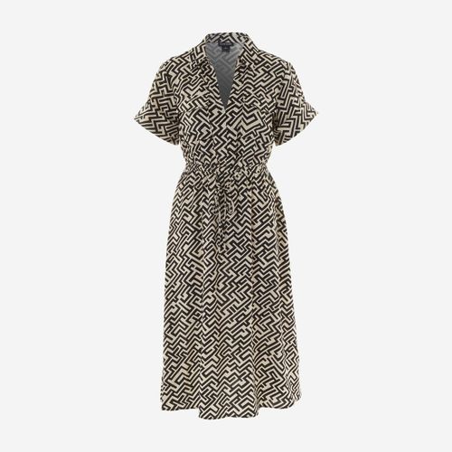 Beiges Midikleid mit schwarzem geometrischem Muster