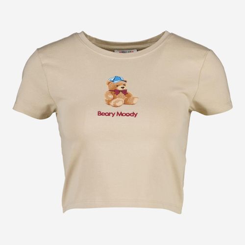 Braunes Cropped Fit T-Shirt mit Bärenaufdruck Image