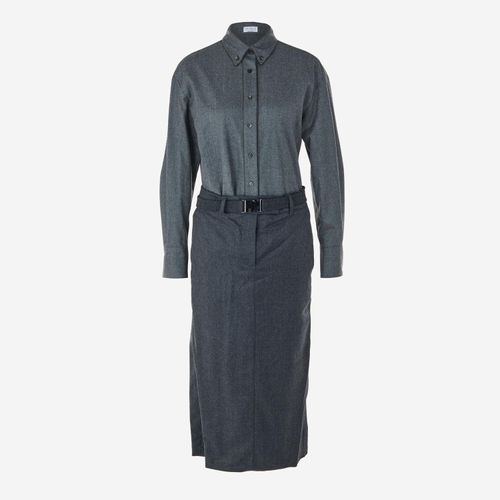 Graues Maxikleid aus Schurwolle mit Gürtel