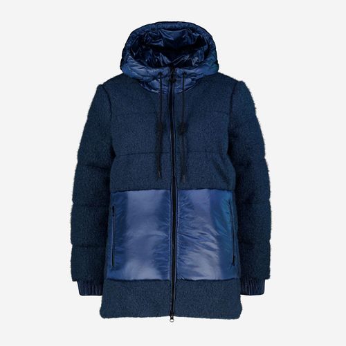 Blaue Jacke aus Fellimitat mit Kapuze