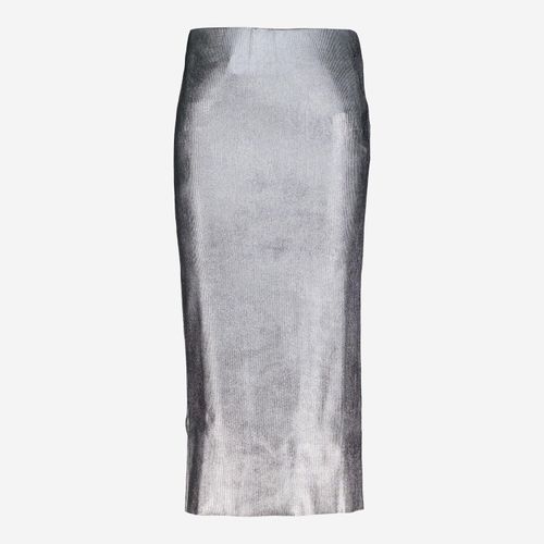 Silberfarbener glänzender Midirock Image