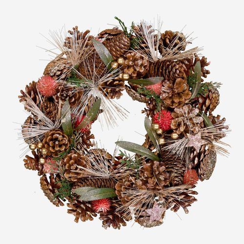 Mehrfarbiger künstlicher Kranz mit Tannenzapfen 33cm