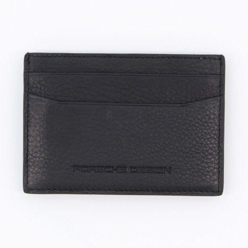 Schwarzes Kartenetui aus Leder mit Logo
