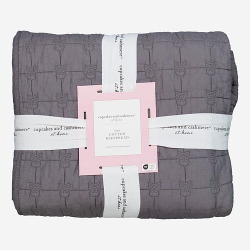 Dunkelgraue Tagesdecke mit Totenkopfmuster 220x240cm Image