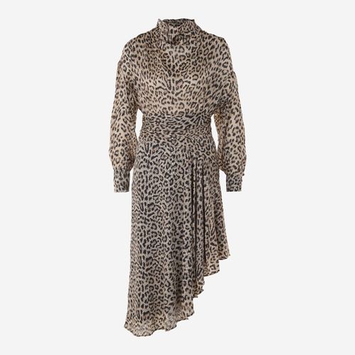 Beige-schwarzes Midikleid mit Leopardenmuster