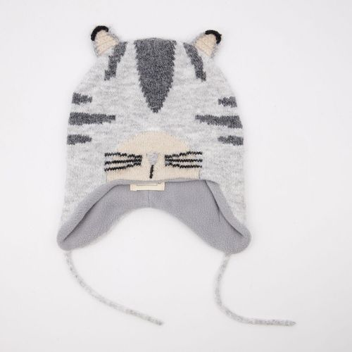 Graue Mütze mit Katzenmotiv