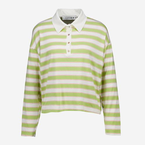 Grün-weißes langärmliges Poloshirt