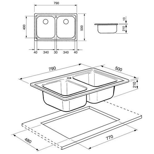 Smeg SP792-2, Edelstahl, 2 Bowling, 340 x 400 mm, 21 cm, 340 x 400 mm, 21 cm