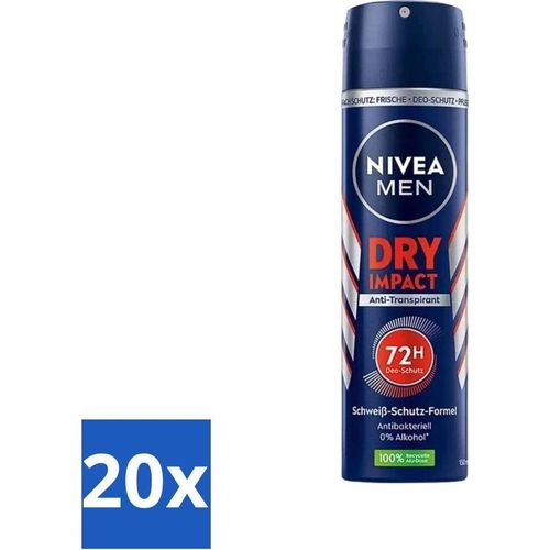 Nivea Men Deodorant Spray – Dry Impact – 48 Stunden Wirksamkeit – 150 ml - Vorteilspack - 20 Stücke