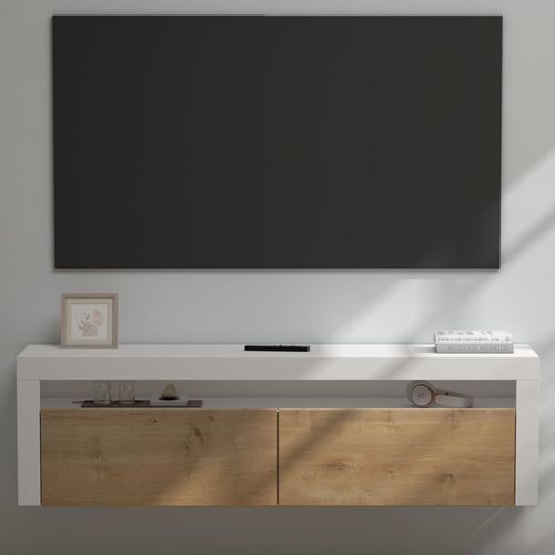 doporro TV Lowboard TV-Schrank Fernsehschrank 160cm in matt Weiß und Kerneiche Hängend Fernsehtisch, TV-Regal für Fernseher Fernsehschrank01