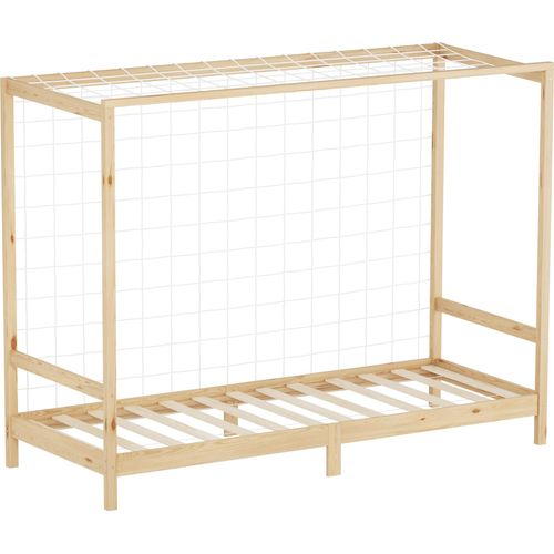 ML-Design Kinderbett Fußballtor 90x200 cm, Natur, Einzelbett für Kinder, Holzbett mit Lattenrost & Tornetz, Jugendbett aus Kiefernholz, Handballtor