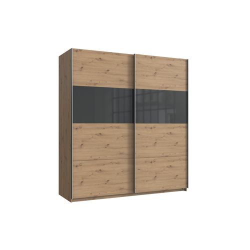 Kleiderschrank Bramfeld in Artisan Eiche mit Glas Grey – Schwebetürenschrank in 180cm Breite