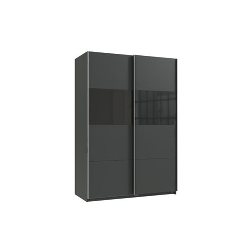 Kleiderschrank Bramfeld in Grafit mit Glas Schwarz – Schwebetürenschrank in 135cm Breite