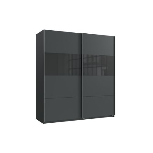 Kleiderschrank Bramfeld in Grafit mit Glas Schwarz – Schwebetürenschrank in 180cm Breite