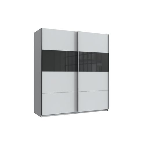 Kleiderschrank Bramfeld in Weiß mit Glas Schwarz – Schwebetürenschrank in 180cm Breite