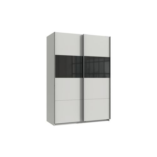 Kleiderschrank Bramfeld in Weiß mit Glas Schwarz – Schwebetürenschrank in 135cm Breite