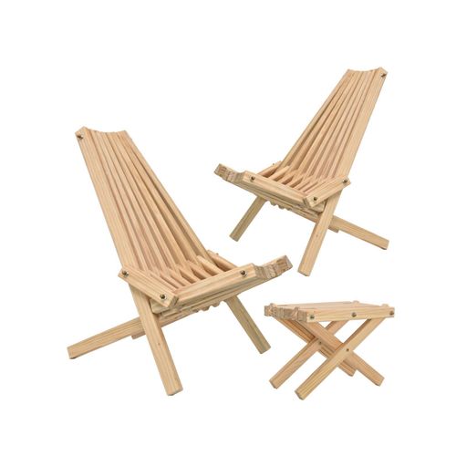 holz4home® Skandinavisches Liegestuhl Set aus massivem Kiefernholz Holzstuhl I Wellnessstuhl Stuhl für Garten, Terrasse Wellnessbereich I Sitzgruppe